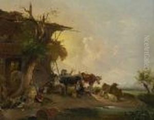 Vor Dem Bauernhof. by Friedrich Gauermann