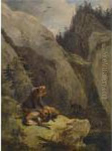Baren Zerlegen Einen Hirsch (preying Bears) by Friedrich Gauermann