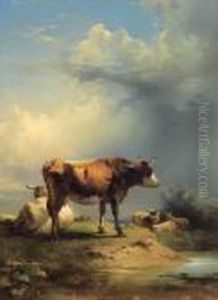 Vacche E Pecore Attorno A Una Pozza by Friedrich Gauermann
