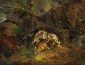Due Lupi Si Azzuffano Per La Preda by Friedrich Gauermann