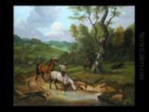 Pferde An Der Tranke by Friedrich Gauermann