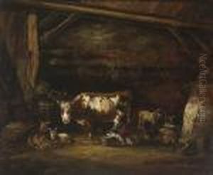 Stallszene Mit Einer Kuh by Friedrich Gauermann