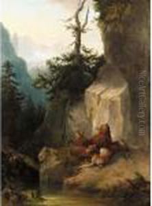 Bears In An Alpine Forest by Friedrich Gauermann
