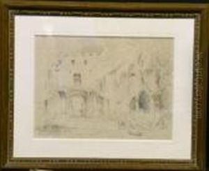 Courtyard Interior [recto] And View Of A Spring [verso]: A Doublesided Work by Friedrich Gauermann