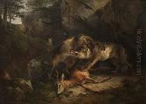 Wolves Fighting Over A Stag by Friedrich Gauermann