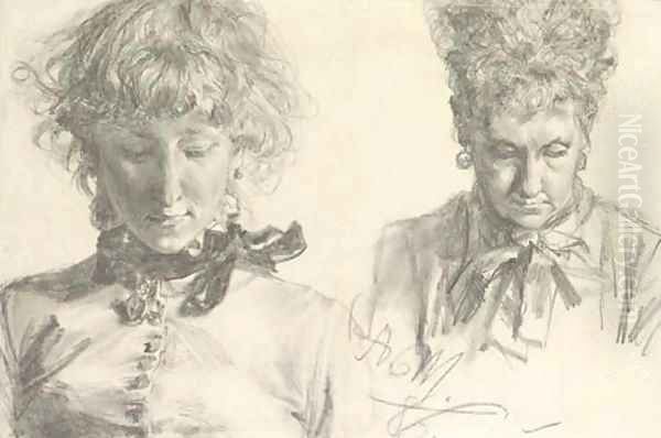 Portraits of a girl and an old woman, bust-length - view 1