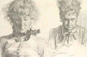 Portraits of a girl and an old woman, bust-length by Adolph von Menzel