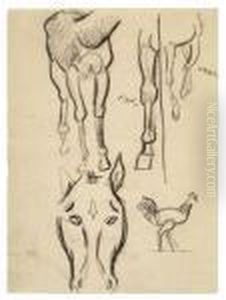 Etude De Chevaux Et Coq by Paul Gauguin