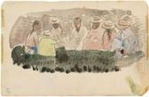 Reunion De Septpersonnages Accroupis by Paul Gauguin
