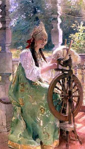 At the Spinning-Wheel - view 1