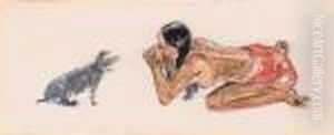 Tahitian Woman With Pig (otahi) by Paul Gauguin