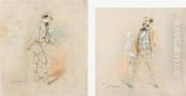 Deux Croquis D'hommes En Habit - view 1
