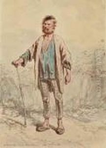 Homme Debout Appuye Sur Une Canne