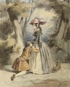A Gentleman Kneeling, Kissing A Lady's Hands by Paul Gavarni