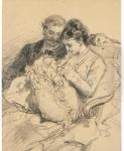 Femme Allaitant Son Enfant, Son Mari A Ses Cotes Femme Allaitant Son Enfant, Son Mari A Ses Cotes