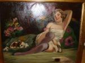 Lady Reclining With King Charles Spaniel