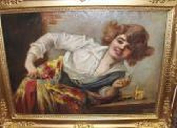 Lady Leaning On A Table - view 1
