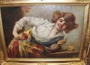 Lady Leaning On A Table