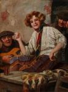 Spanish Study Of A Young Woman Sitting On A Table Smoking A Cigarette by Richard Geiger