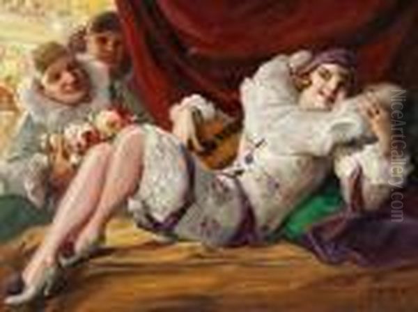 Fancy-dress Ball With Two Men Flirting With A Young A Girl - view 1
