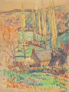 Paysage pres des peupliers