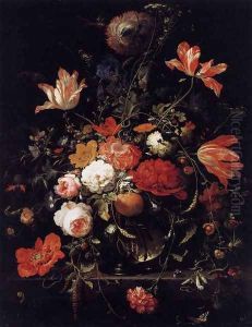 A Glass of Flowers and an Orange Twig 1660s by Abraham Mignon