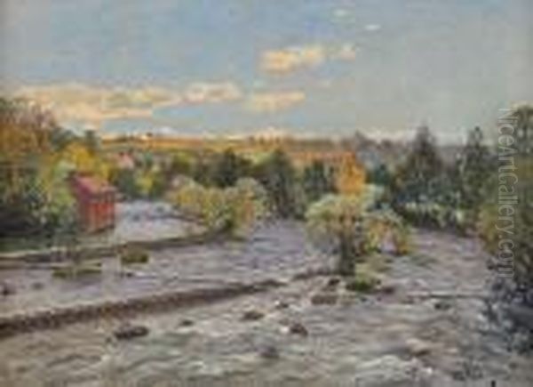 Sommarlandskap Med Fors Och Kvarnbyggnad - view 1