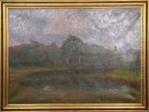 Insjolandskap Med Bergstopp, Signerad A. Genberg by Anton Genberg