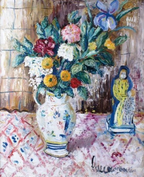 Vase De Fleurs Et Statuette En Faience De Quimper - view 1