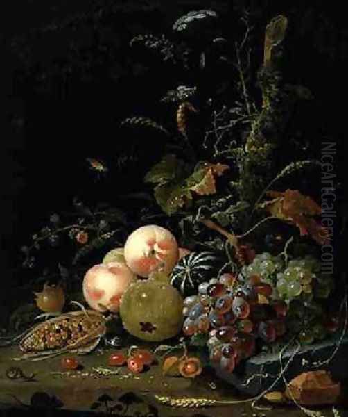 Still life with fruit and corn - view 1