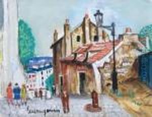 Rue Animee A Montmartre by Lucien Genin
