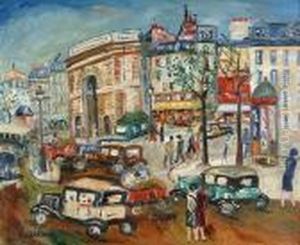 Paris, Porte Saint-denis Animee. by Lucien Genin