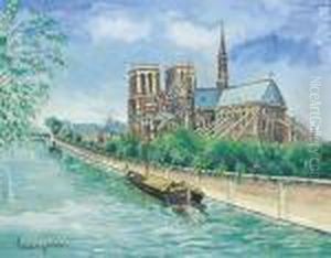 Partie An Der Seine Mit Notre-dame De Paris by Lucien Genin