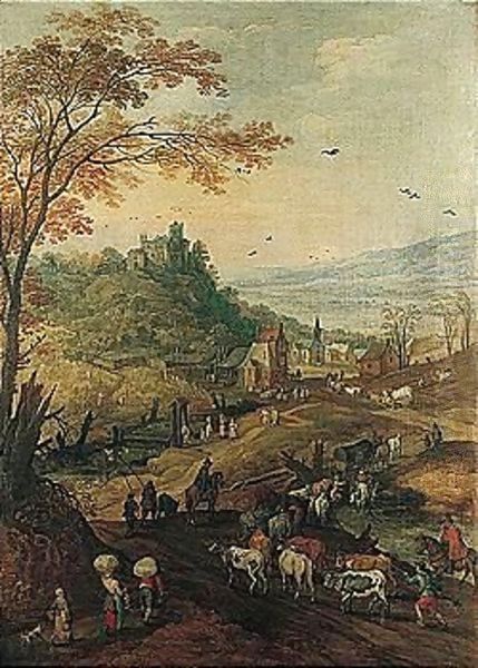 A Rocky Landscape With Cattle On A Road - view 1