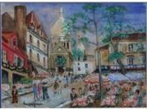 Montmartre, Terrasses Animees Place Du Tertre by Lucien Genin