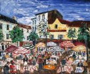 Paris, La Place Du Tertre Animee by Lucien Genin