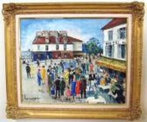 Cafe' Street Scene With Musicians by Lucien Genin