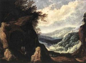 Rocky Landscape with Monks 1608 by Joos De Momper