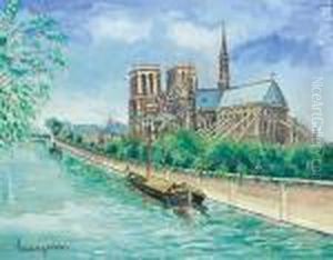 Partie An Der Seine Mit Notre-dame. by Lucien Genin