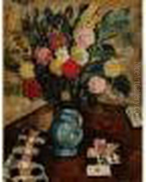Nature Morte Aux Cartes Et Aux Fleurs - view 1
