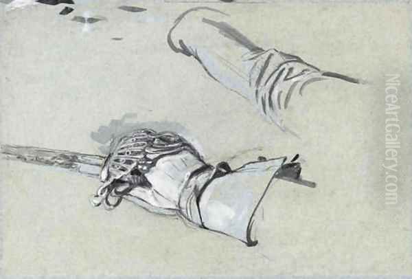Study of a gloved hand holding a cuirass - view 1