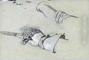 Study of a gloved hand holding a cuirass