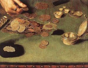 The Moneylender and his Wife (detail-2) 1514 by Quinten Metsys
