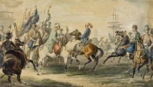 Oriental Horsemen At A Harbour
