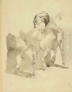 A Groom Rubbing Down A Horse