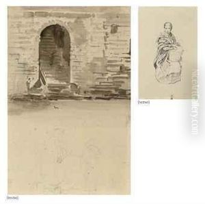 Waterstairs On The Thames, With Subsidiary Sketches Of Seatedfigures