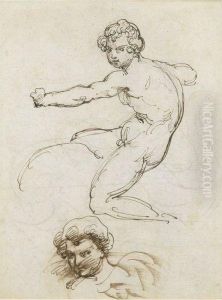 Studies For Cupid On A Dolphin And A Separate Studyof His Head