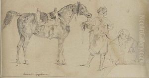 Deux Orientaux Tenant Un Cheval Par La Bride