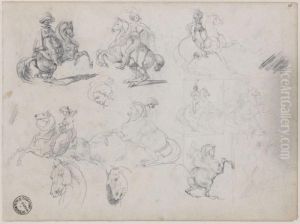 Neuf Etudes De Cavaliers Et Trois Croquis