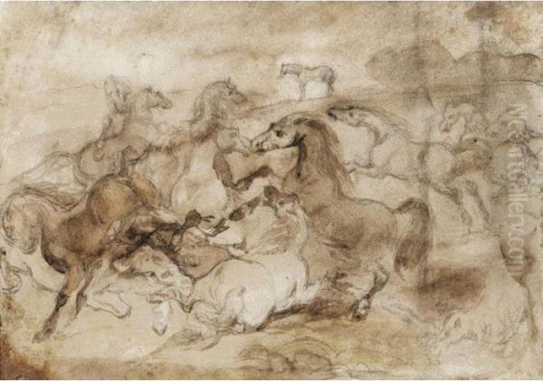 Chevaux Et Cavaliers Courant Vers La Droite - view 1